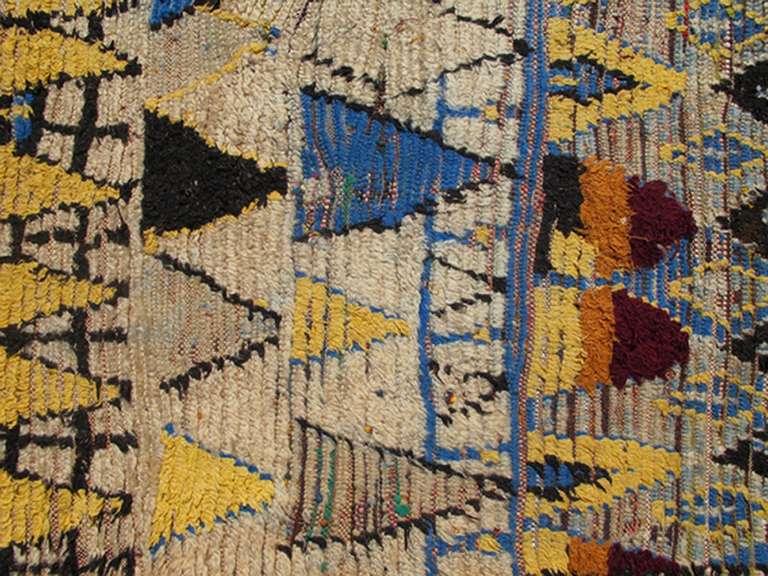 Tribal Boucherouite Moroccan Rug with Blue and Yellow Colors