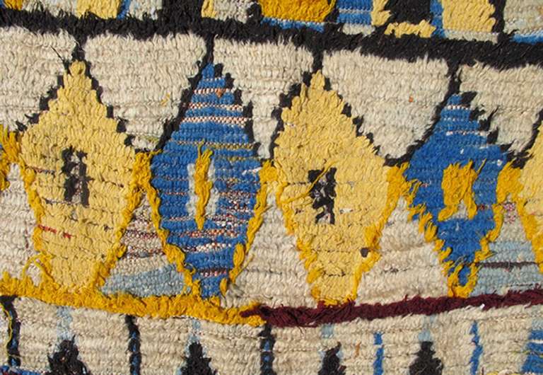 Boucherouite Moroccan Rug with Blue and Yellow Colors In Good Condition In Atlanta, GA