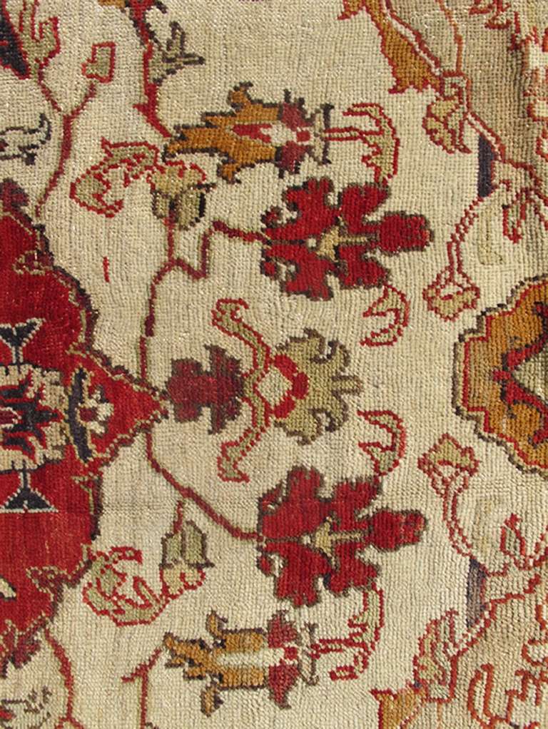 Mid-20th Century Antique Turkish Sivas Rug with Red, Taupe, Light Green and Cream Colors For Sale