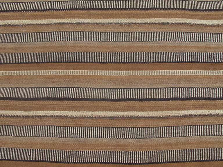  Antique Kilim in Vertical Stripes in Gray, Light Brown, Black, Ivory and Camel  In Excellent Condition In Atlanta, GA