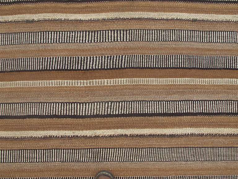 Hand-Knotted  Antique Kilim in Vertical Stripes in Gray, Light Brown, Black, Ivory and Camel 