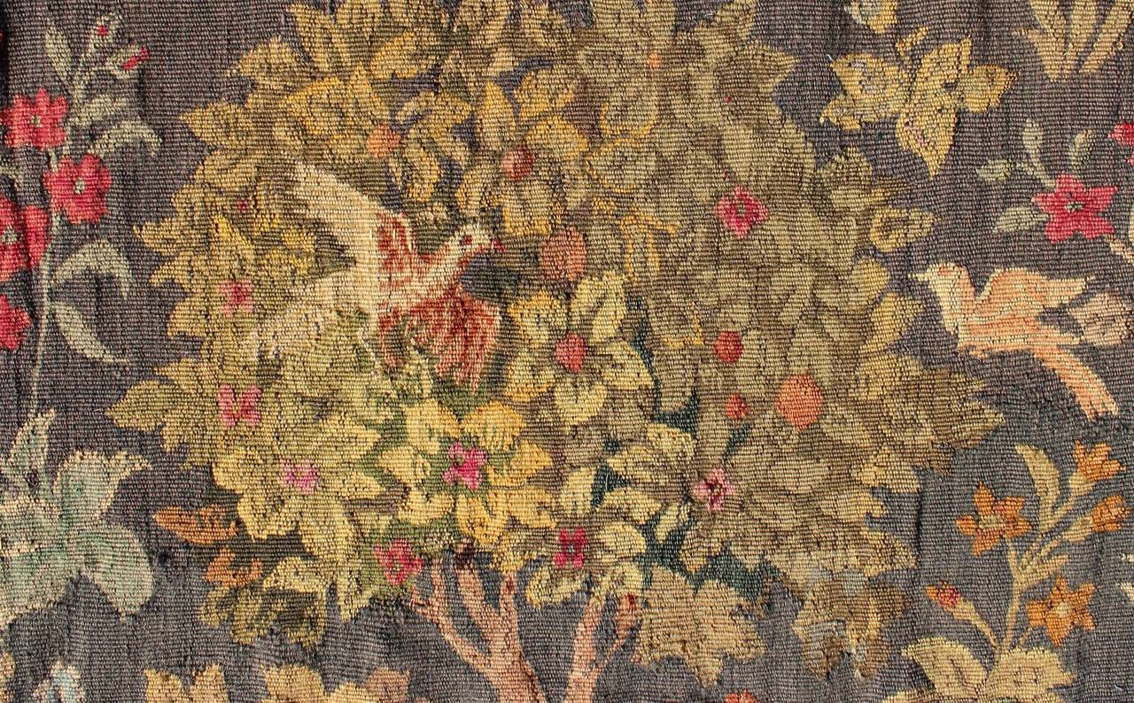 Aubusson Antique French Tapestry in Gray Background and Vibrant Colors For Sale