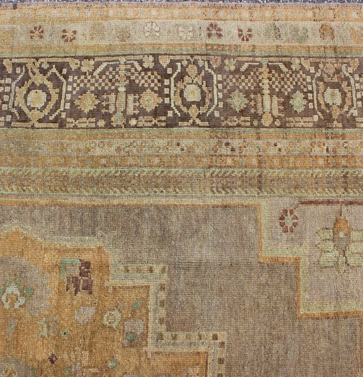 Turkish Oushak Rug with gold, brown and gray