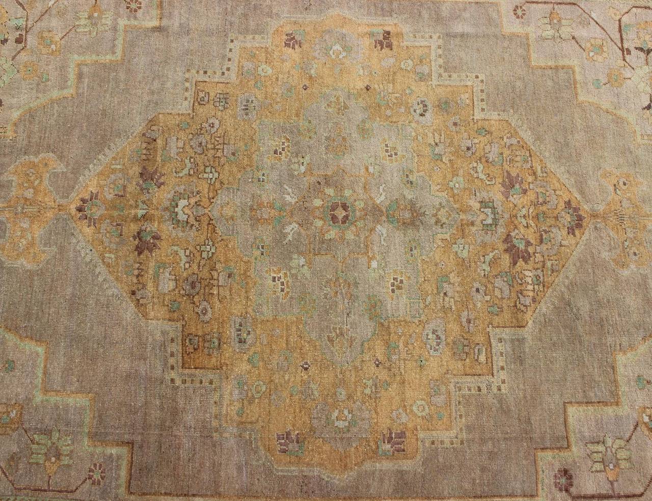 20th Century Oushak Rug with gold, brown and gray