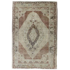 Vintage Oushak Rug with Neutral Colors 3