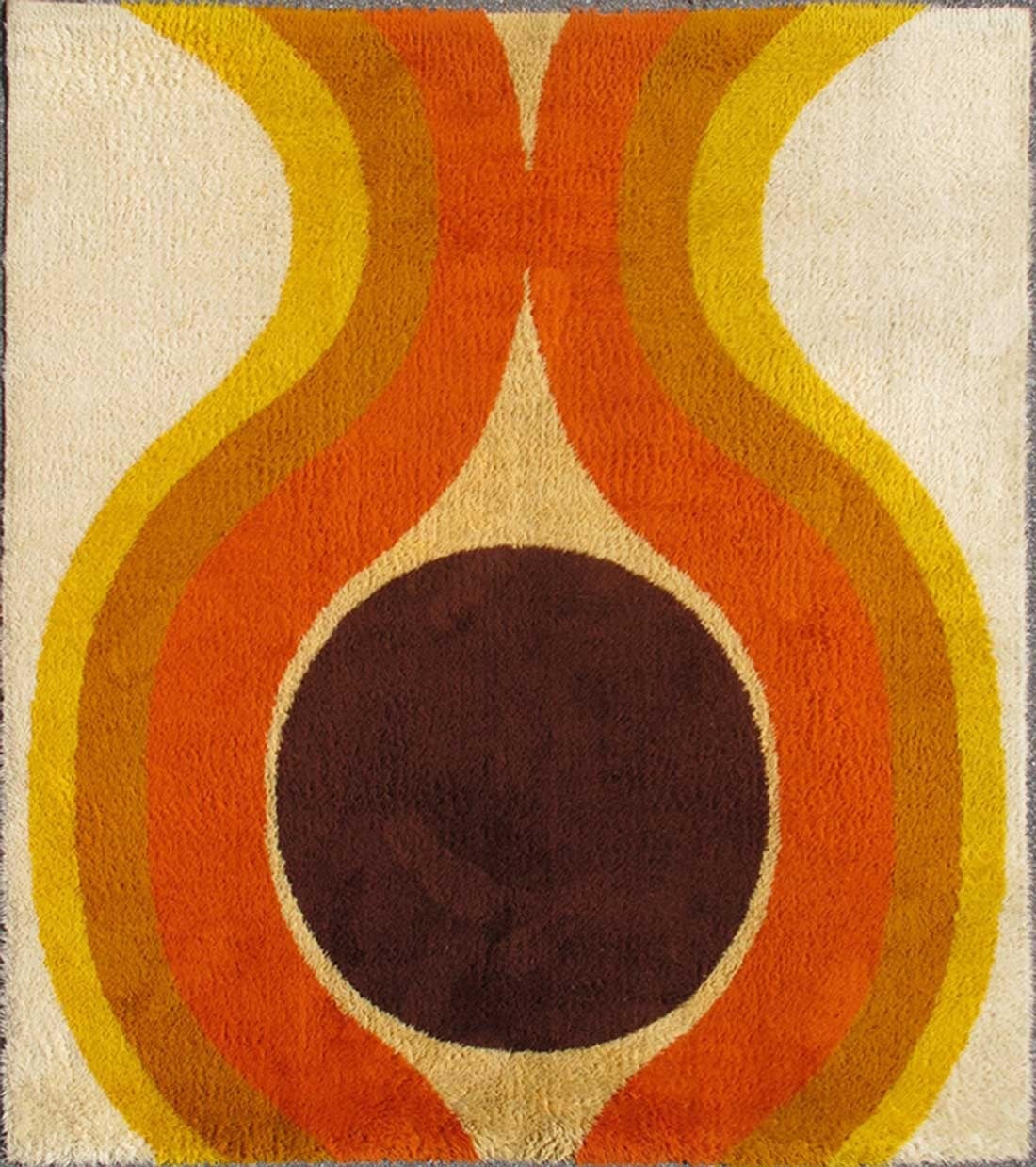 Scandinavian Rya Rug with Colorful Mid-Century Modern Design, Squared Sized