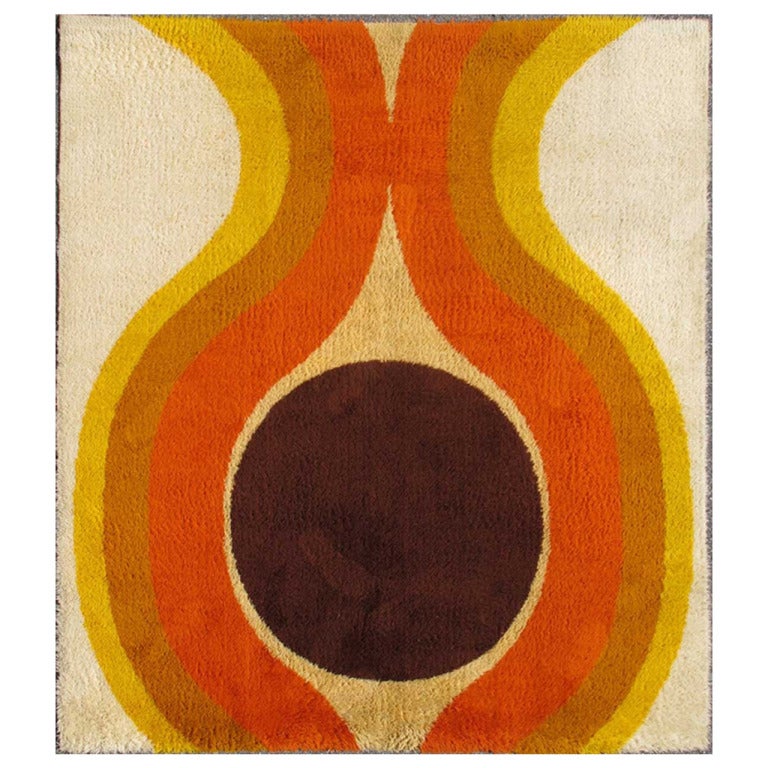 Scandinavian Rya Rug with Colorful MidCentury Modern Design For Sale