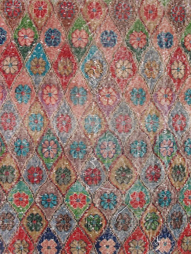 Mid-20th Century Distressed Turkish Carpet Mid-Century Modern Design