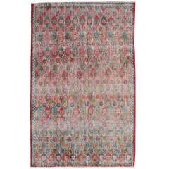 Distressed Turkish Carpet Mid-Century Modern Design