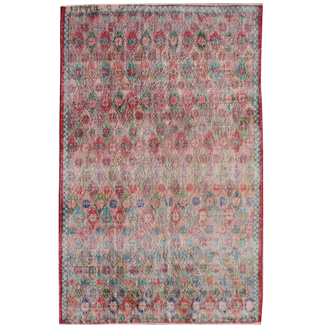 Distressed Turkish Carpet Mid-Century Modern Design