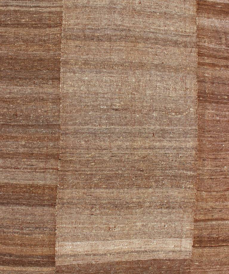 Turkish Large Flat Weave Kilim in Six Panels of Dark Brown, Light Brown, Taupe & Khaki For Sale