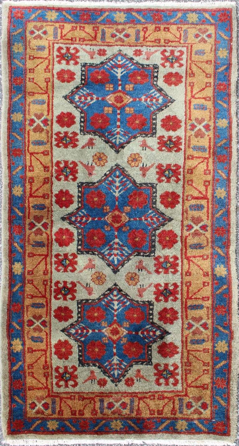 Vintage Small Rug with Star Kazak Design