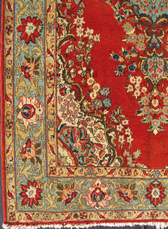 Tabriz Fine Persian Qum Carpet with Red, Light Blue, Light Green, Navy and Brown For Sale