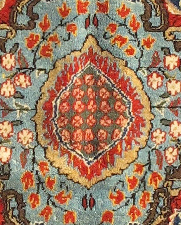 Fine Persian Qum Carpet with Red, Light Blue, Light Green, Navy and Brown In Excellent Condition For Sale In Atlanta, GA