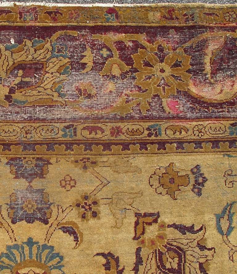 Wool Unique Antique Indian Arga Carpet with Intricate Design and Saturated Colors