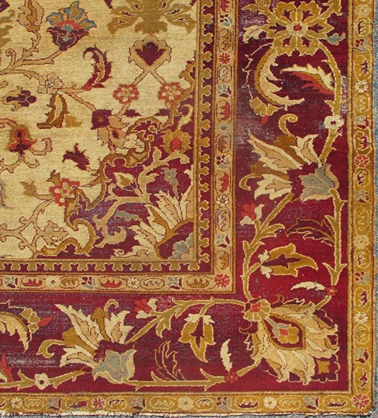 Agra Unique Antique Indian Arga Carpet with Intricate Design and Saturated Colors