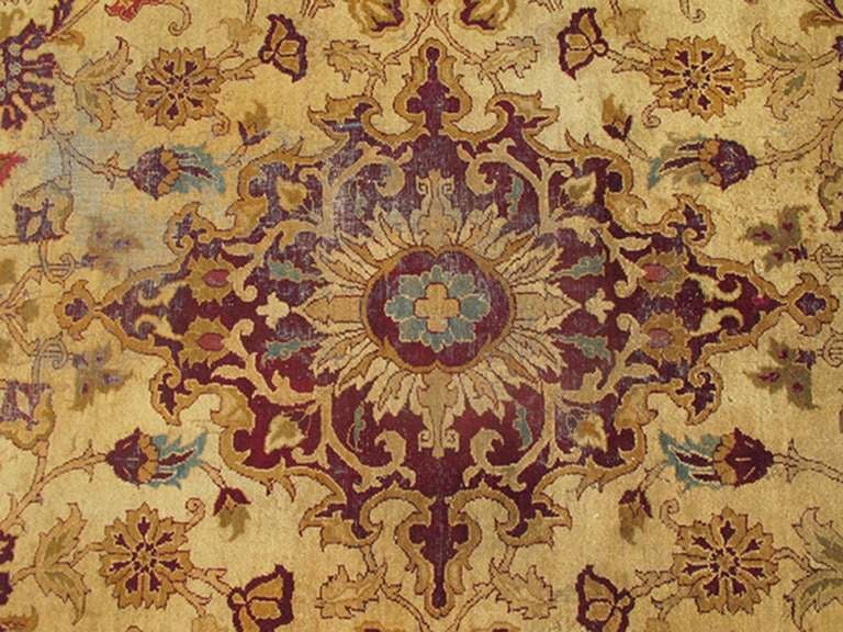 Unique Antique Indian Arga Carpet with Intricate Design and Saturated Colors 1