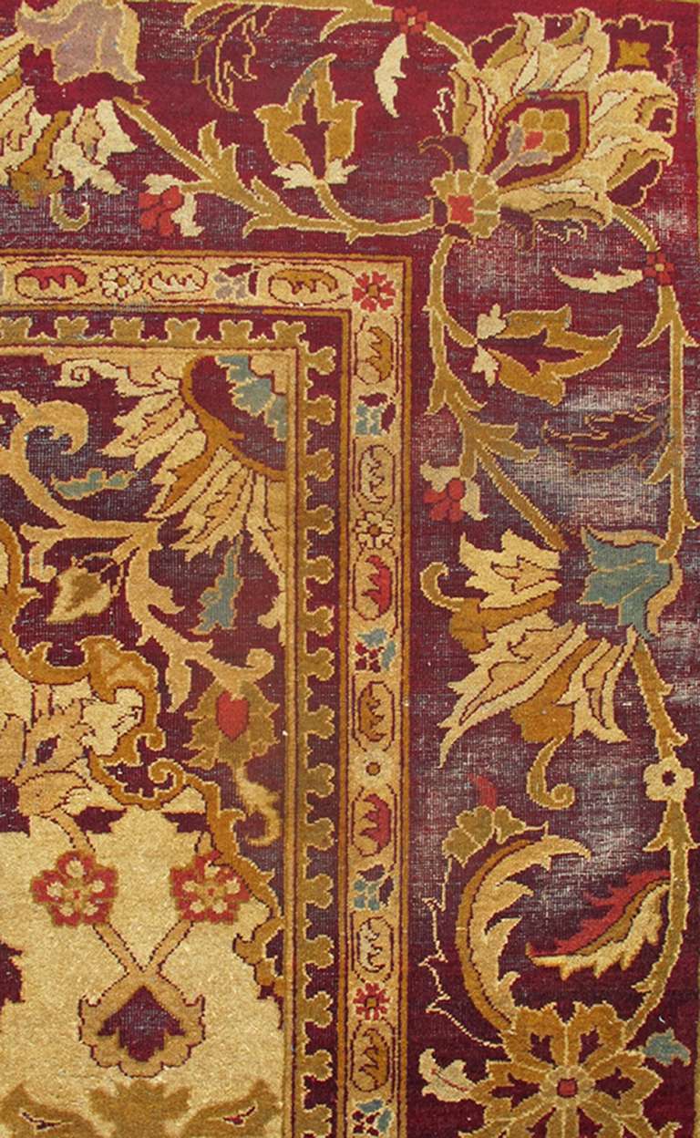 The carpets woven in Agra in the late 19th century are the proud heirs to a great tradition of Mughal court carpets produced there two centuries earlier, but seldom do they retain the perfection of design and saturated color of this particular rug.