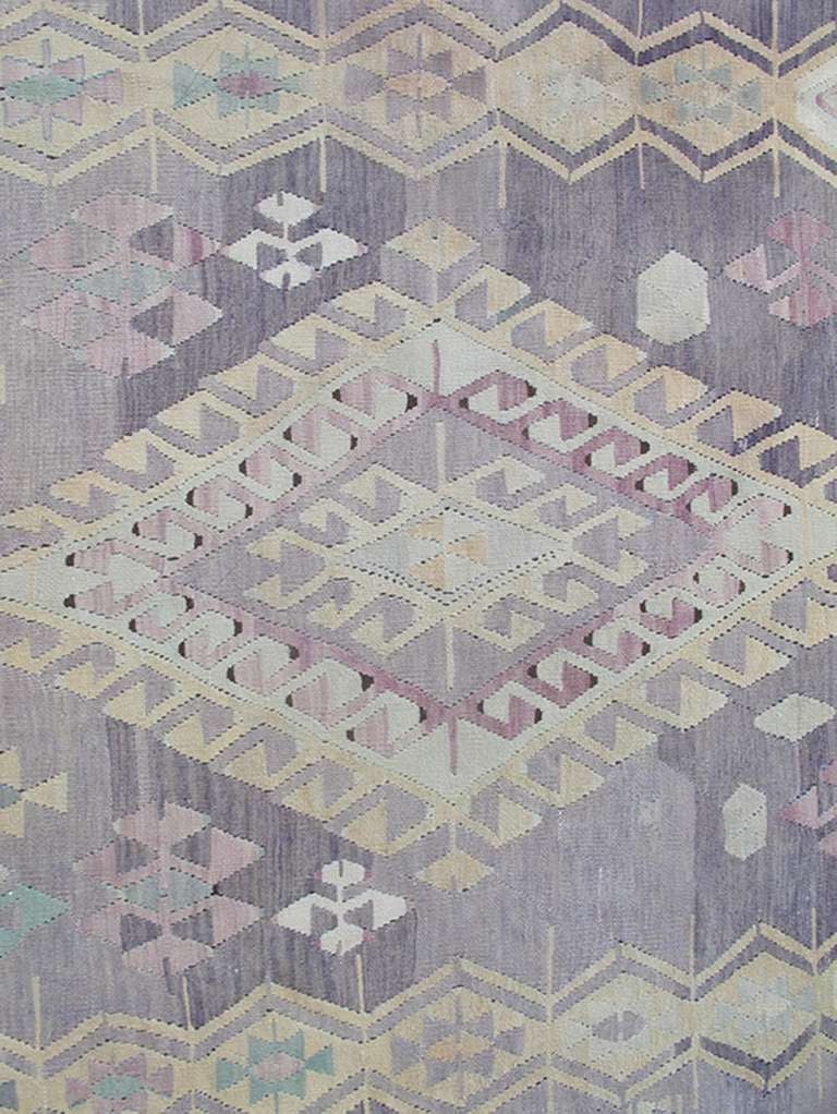 Large Vintage Kilim in Light Purple, Lavender, Turquoise, Gray & Butter Yellow  In Excellent Condition In Atlanta, GA