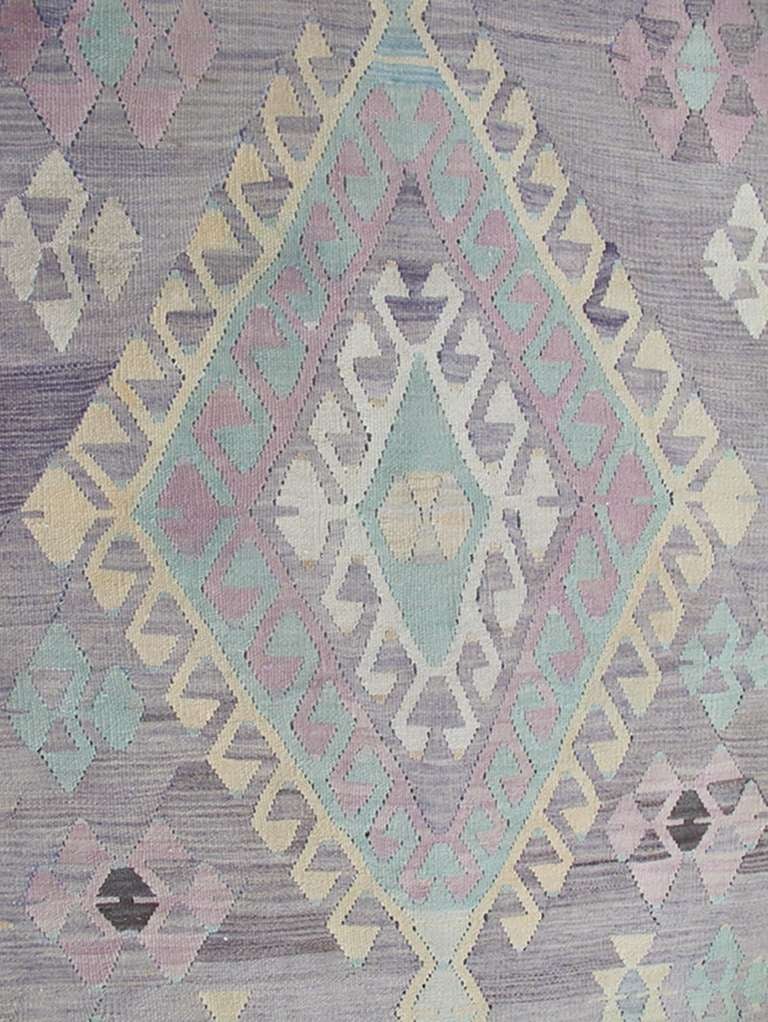 Mid-20th Century Large Vintage Kilim in Light Purple, Lavender, Turquoise, Gray & Butter Yellow 
