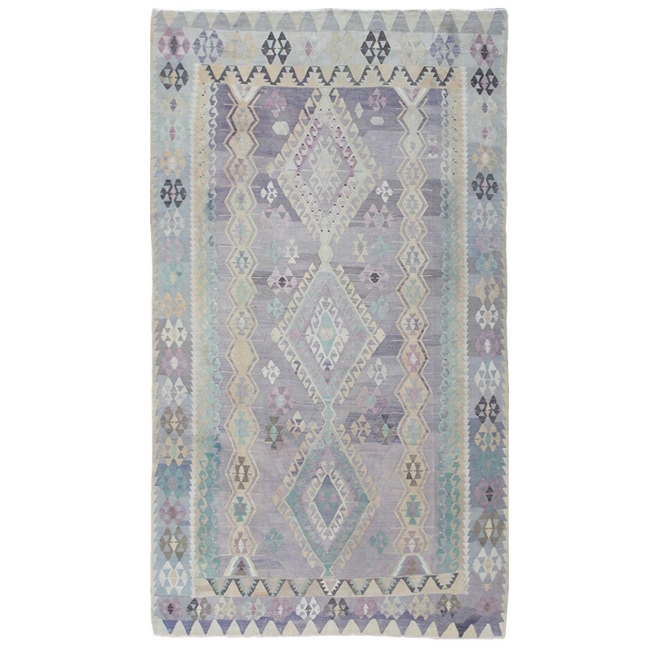 Large Vintage Kilim in Light Purple, Lavender, Turquoise, Gray & Butter Yellow 