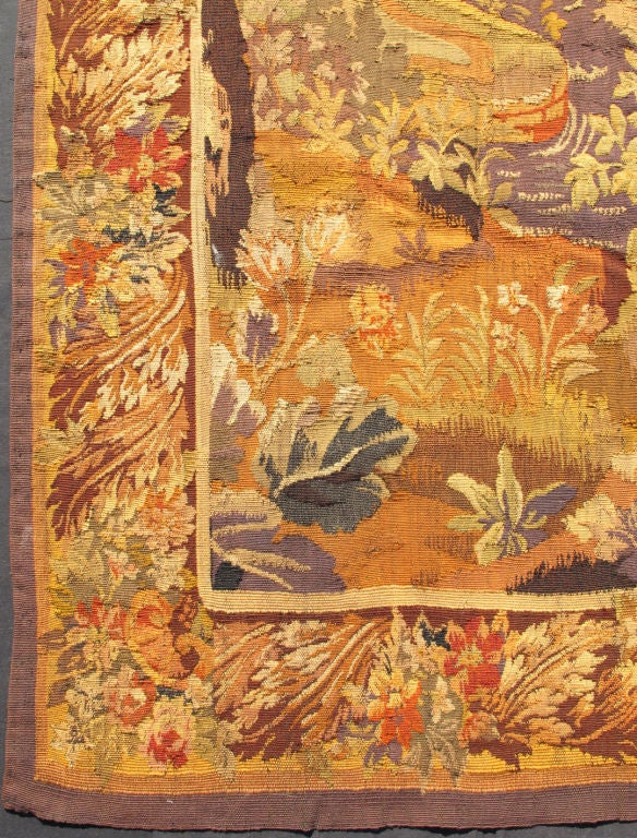 Tapiz Antiguo Francés de Colores con Diseño Pictórico y Escénico Aubusson