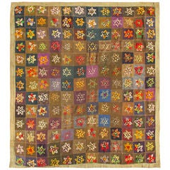 Colorful Antique American Quilt with Star-Shaped Floral Blossom Motifs