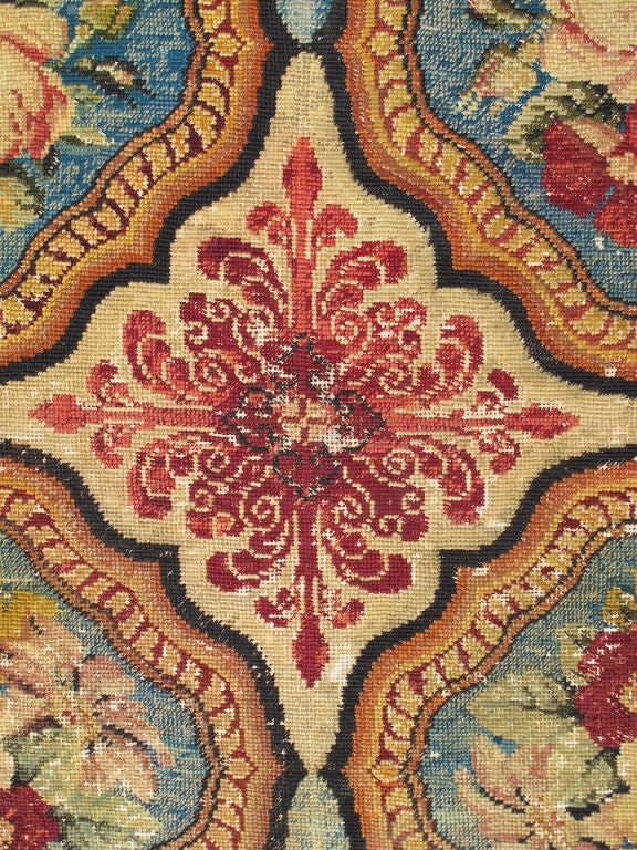 Antique English Needlepoint from the Late-18th Century with Beautiful Flowers In Good Condition For Sale In Atlanta, GA