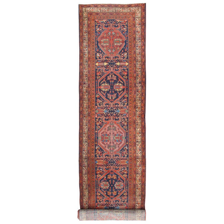 Antique Persian Malayer Runner in Navy Blue Background