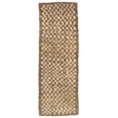 Naturally-Dyed Vintage Turkish Tulu Rug with Shaggy Pile & Checkerboard Pattern 6