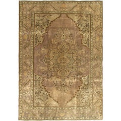Vintage Persian Tabriz Rug with Gold and Lavender Color
