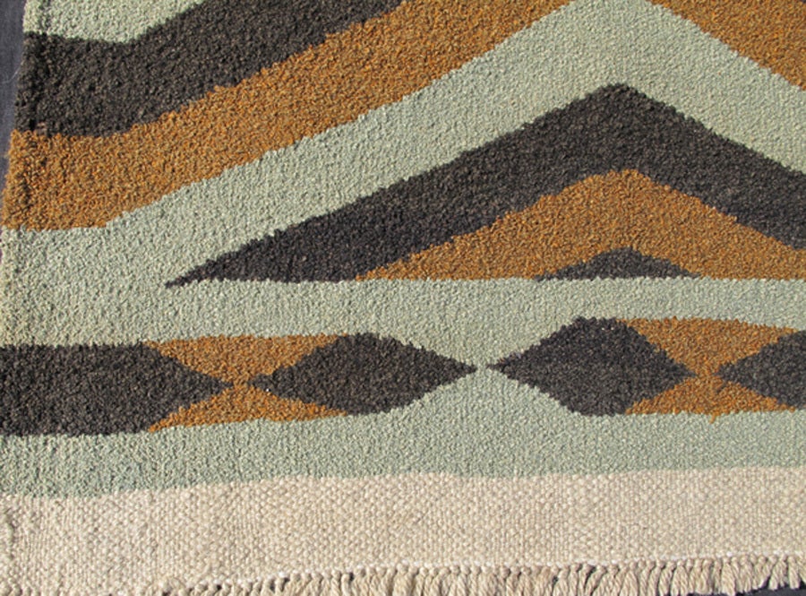 Vintage Kilim Rug with Diamond Shapes in Sky Blue, Charcoal and Golden Brown