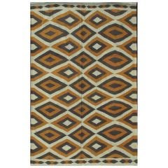 Vintage Kilim Rug with Diamond Shapes in Sky Blue, Charcoal and Golden Brown