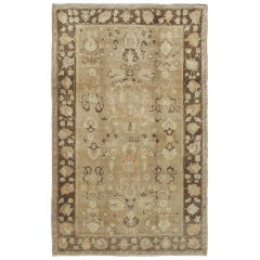 Vintage Turkish Oushak Rug with Floral Design in Chocolate Brown and Taupe 1