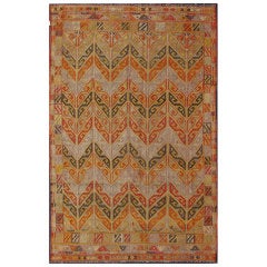 Embroidered Jajeem Kilim Flat Weave rug Orange, Red, Lavender, Charcoal, Green
