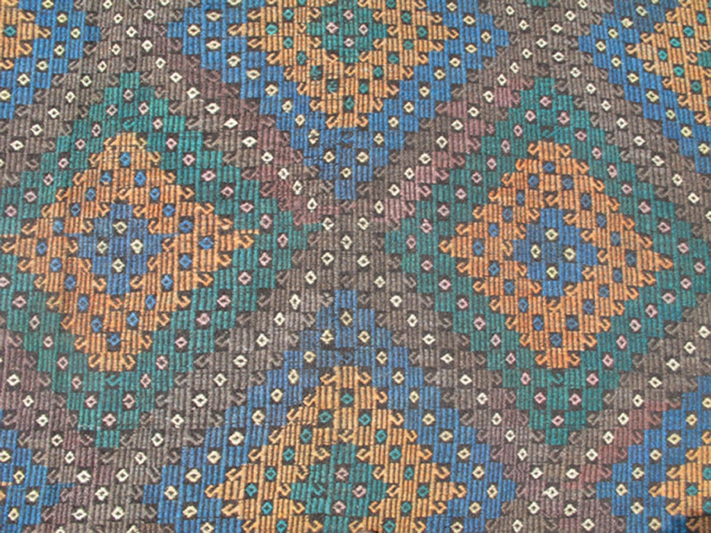 Vintage Turkish Embroidered Kilim with Blue, Gray and Green In Excellent Condition In Atlanta, GA