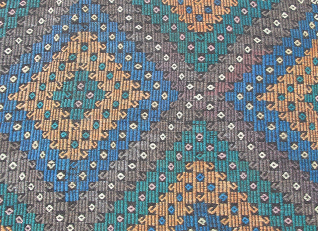 20th Century Vintage Turkish Embroidered Kilim with Blue, Gray and Green