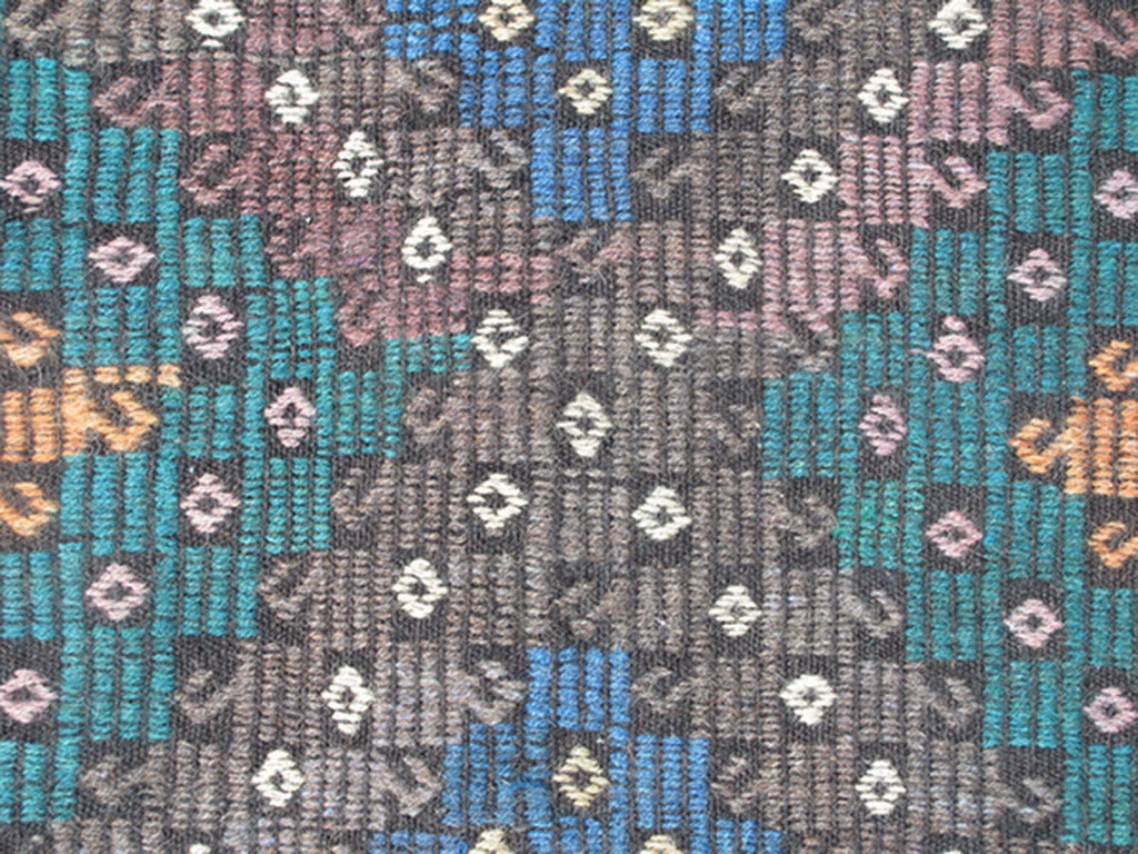Vintage Turkish Embroidered Kilim with Blue, Gray and Green 1