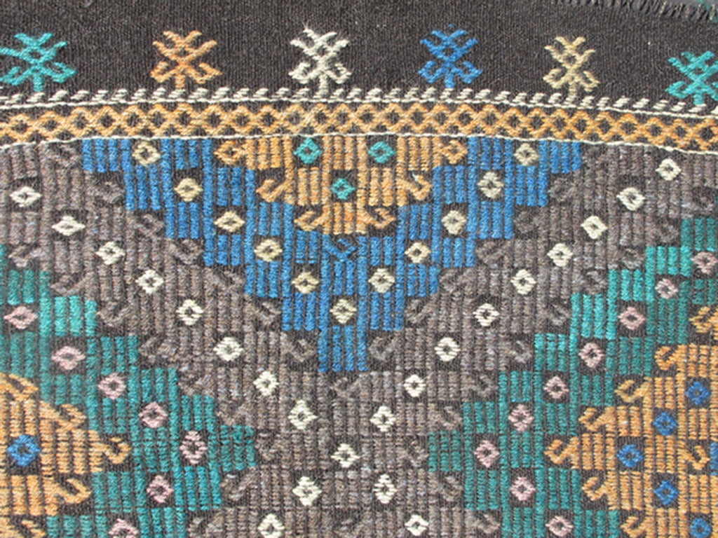 Vintage Turkish Embroidered Kilim with Blue, Gray and Green 3