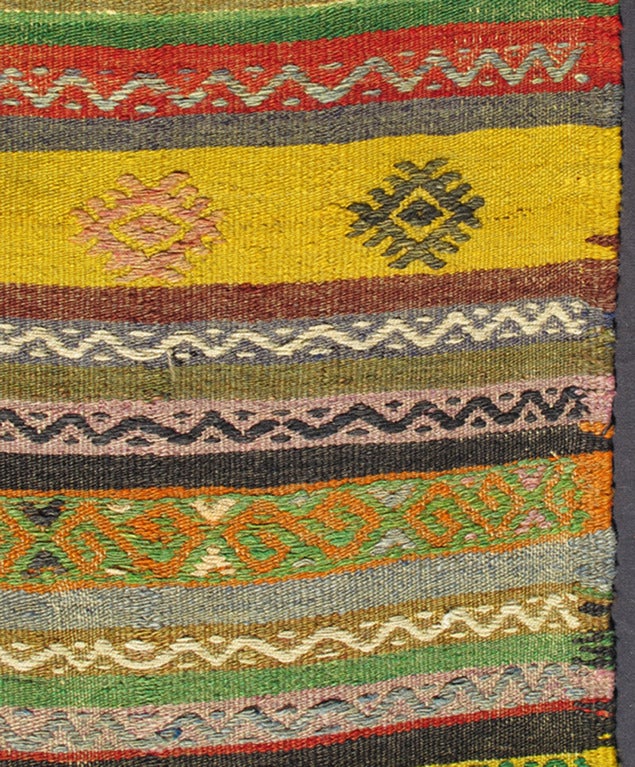 Vintage Turkish Kilim Rug with Colorful Stripe and Diamond Motif Designs In Excellent Condition For Sale In Atlanta, GA
