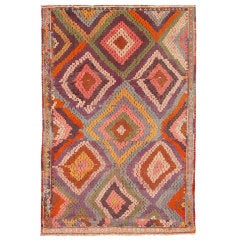 Vintage Turkish Kilim Rug with Broken Diamond Pattern and Vibrant Colors 1