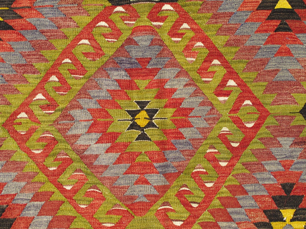 Mid-20th Century Vintage Turkish Kilim with Diamond Design in Brilliant Multi Colors For Sale