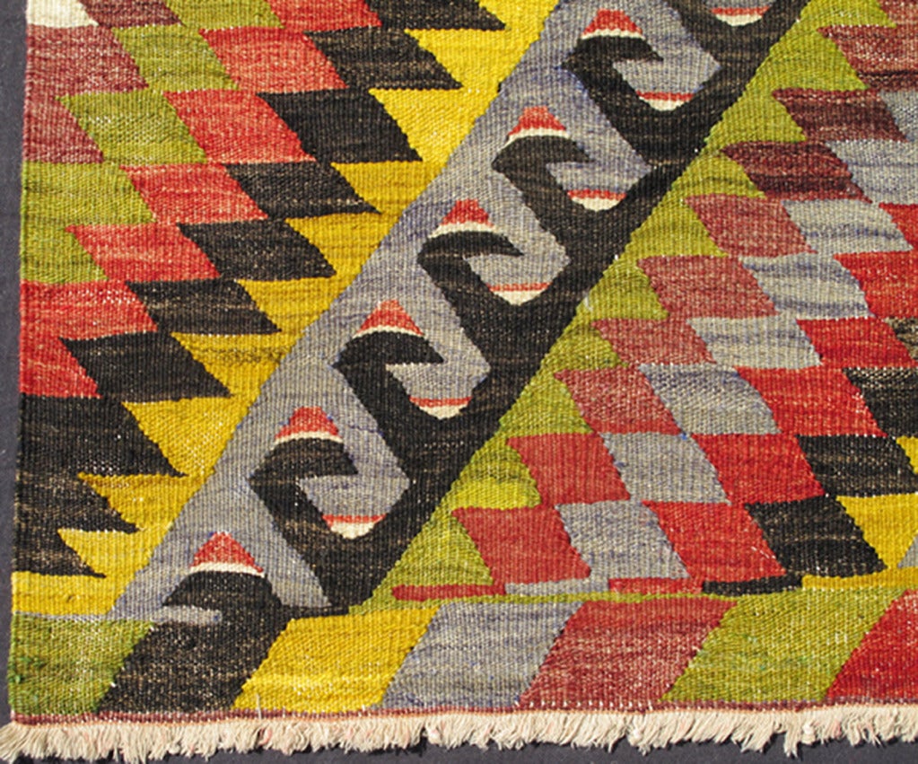 Vintage Turkish Kilim with Diamond Design in Brilliant Multi Colors For Sale 1