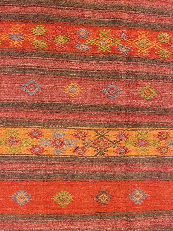 Turkish Vintage Kilim with Orange Stripe 