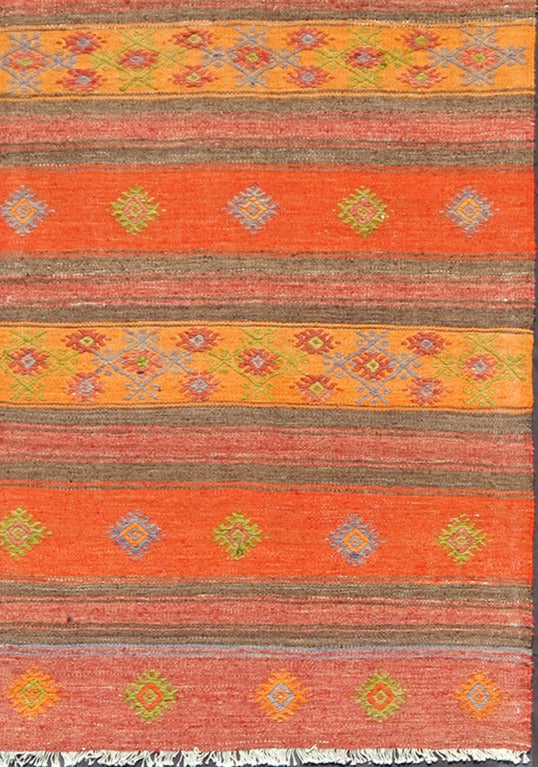 Mid-20th Century Vintage Kilim with Orange Stripe 