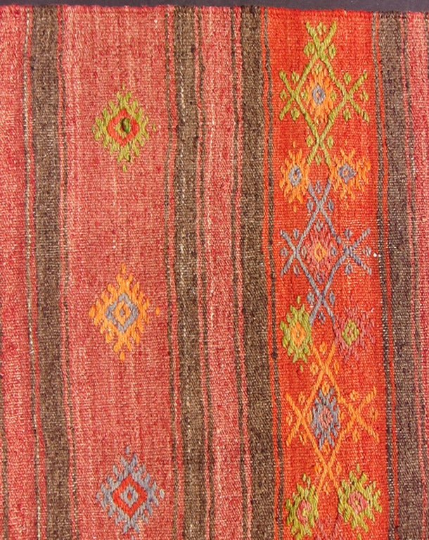 Wool Vintage Kilim with Orange Stripe 