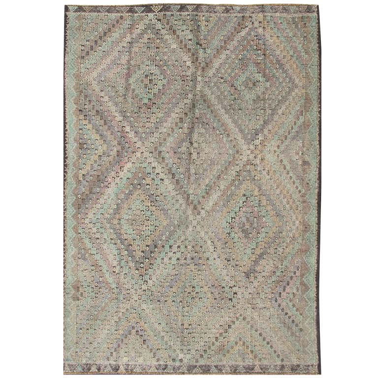 Vintage Midcentury Minimalist Flat-Weave Rug For Sale at 1stDibs