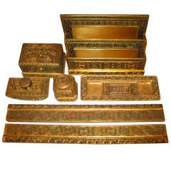 Antique Tiffany Studios Venetian Desk Set, original (7 pieces)