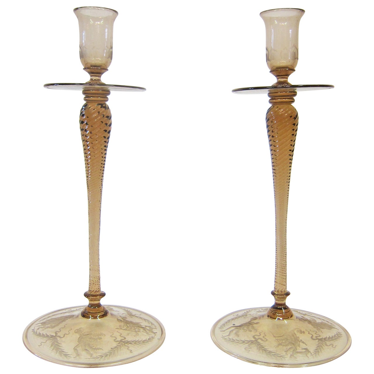 Steuben Etched Candlesticks For Sale