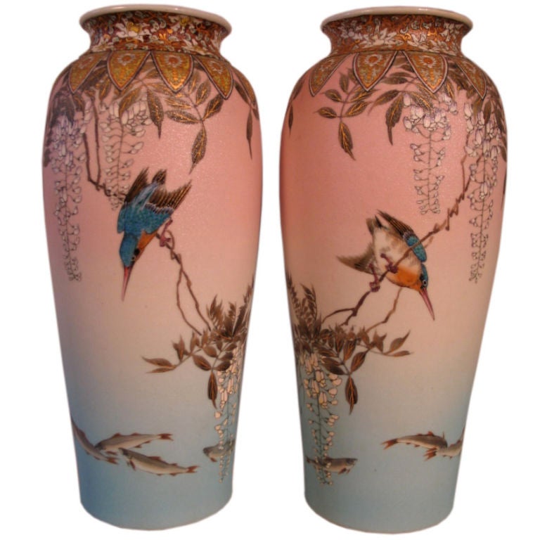 Pair Of Satsuma Vases, signed For Sale
